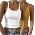 thumbnail image 1 of DJskiyers 2 PC Womens Camisole Tank Tops Trendy Knit Tshirt Crew Neck Crop Tops Summer Ribbed Tops Basic Fitted Shirt, 1 of 6