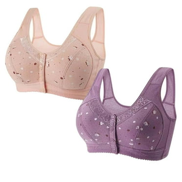 DJskiyers 2 Pc Older Women's Bras Comfy Push up Brassiere Plus Size Bralette Full Coverage Sleep Bras Front Closure Bra