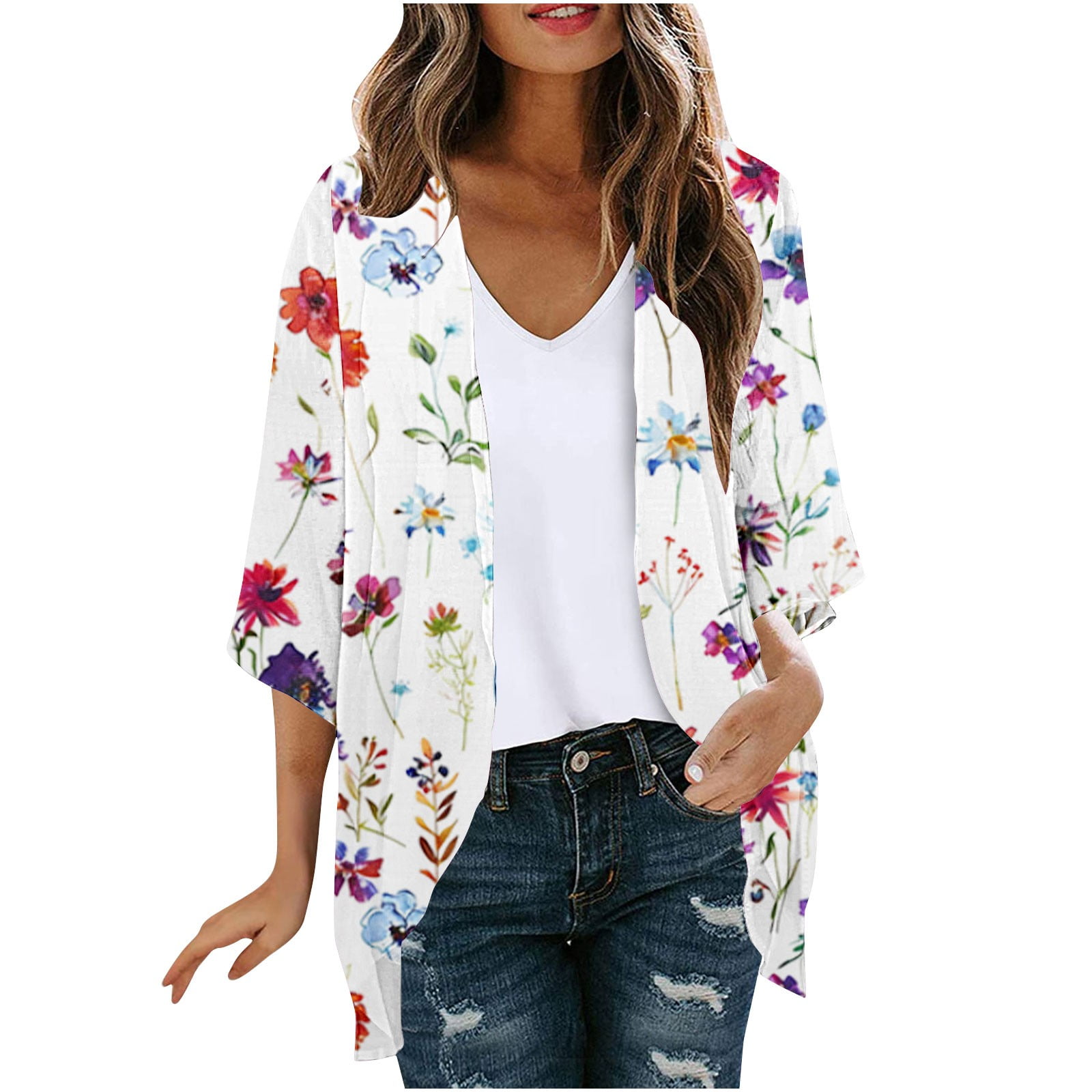Cathalem Womens Summer Chiffon Kimono Cardigan Casual Solid