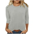 thumbnail image 1 of DJskiyers 3/4 Sleeve Tops for Women 2025 Spring Shirts Casual Textured Tshirts Round Neck Work Blouses Stretchy Basic Tees, Tops for Women Trendy, Tee Shirts Womens, 1 of 6
