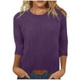 thumbnail image 1 of DJskiyers 3/4 Sleeve Tops for Women 2025 Spring Shirts Casual Textured Tshirts Round Neck Work Blouses Stretchy Basic Tees, Women's Casual 3/4 Sleeve T-Shirts, Women's 3/4 Sleeve Shirts, 1 of 6