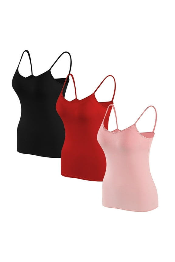 3 PC Undershirt For Women Long Length Camisole Tops Soft Tank Tops with Built in Bras Fit Spaghetti Straps Tops