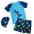 thumbnail image 1 of DJskiyers 3 Piece Swimsuit Set for Toddler Boys Dinosaur Swimwear Sets Short Sleeve Swim Top and Drawstring Shorts Set with Swim Cap, 1 of 2