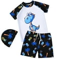 thumbnail image 1 of DJskiyers 3 Piece Swimsuit Set for Toddler Boys Dinosaur Swimwear Sets Short Sleeve Swim Top and Drawstring Shorts Set with Swim Cap, 1 of 2