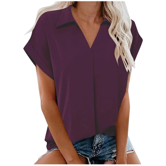 DJskiyers Blouses for Women Business Casual Button Down Shirts Short Sleeve Tshirts Summer Basic Tops Comfy Loose V Neck Tops