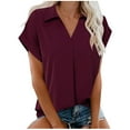 thumbnail image 1 of DJskiyers Blouses for Women Business Casual Button Down Shirts Short Sleeve Tshirts Summer Basic Tops Comfy Loose V Neck Tops, 1 of 7