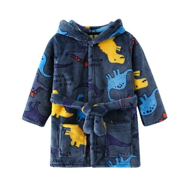 DJskiyers Boys Girls Robes Soft Fuzzy Bath Robe Cute Printed Shower Robe Warm Fleece Sleep Robes Comfy Sleepwear with Hood