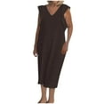 thumbnail image 1 of DJskiyers Casual Dresses For Older Women 2024 V Neck Linen Dress Ruffle Sleeve Comfy Dress Plus Size Long Dress, 1 of 6