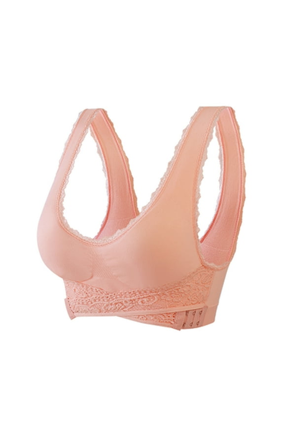Comfy Bras for Women Front Closure Criss Cross Bra Wireless with Side Support Bralette Lace Trim Push up Daily Bra