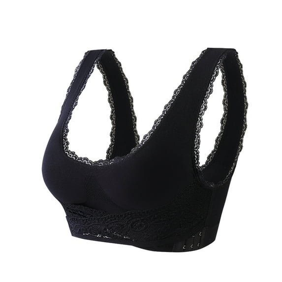 DJskiyers Comfy Bras for Women Front Closure Criss Cross Bra Wireless with Side Support Bralette Lace Trim Push up Daily Bra