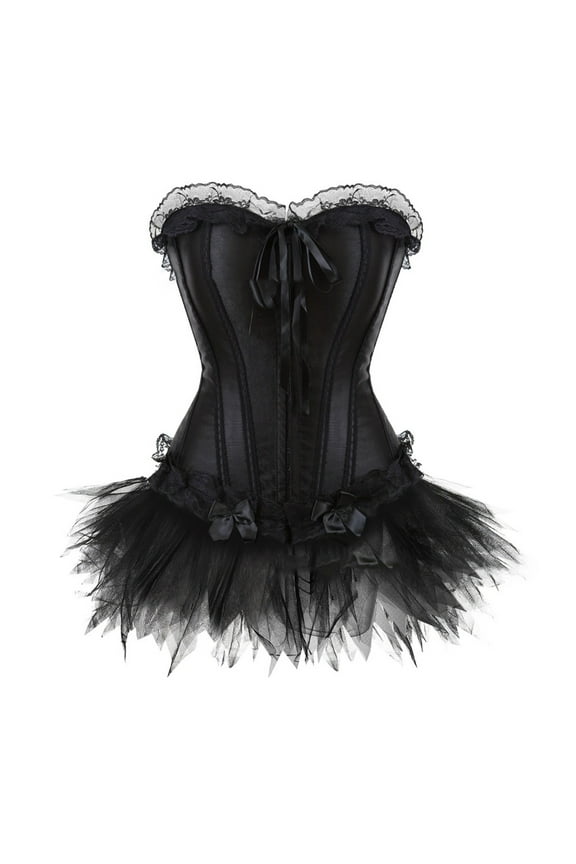 Corset Dress for Women Steampunk Gothic Overbust Corset and Skirt Set Vintage Plus Size Lace Bow Halloween Dresses
