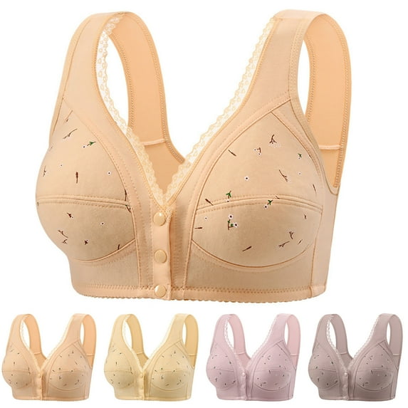 DJskiyers Daisy Bra for Older Women Front Closure Bras Lace Trim Push Up Bra Full Coverage Wireless Bras Plus Size Everyday Bra for Seniors