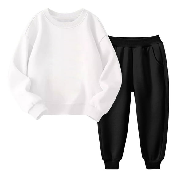 DJskiyers Girl's Winter Sweatsuit 2 Pcs Fleece Lined Outfits Set Soft Warm Tracksuit Crewneck Oversized Sweatshirts and Jogger Sweatpants Toddler to Big Kid