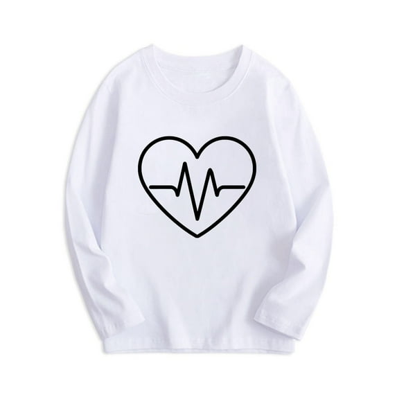 DJskiyers Girls Long Sleeve Shirts Crewneck Casual Pullover Trendy Heart Graphic T-Shirt Comfy Loose Tops Sizes 3-13