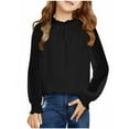 thumbnail image 1 of DJskiyers Girls Trendy Shirts Swiss Dot Chiffon Blouses Frill Neck Loose Fit Tops Puff Long Sleeve Dressy Tshirts Breathable Casual Tees, 1 of 1