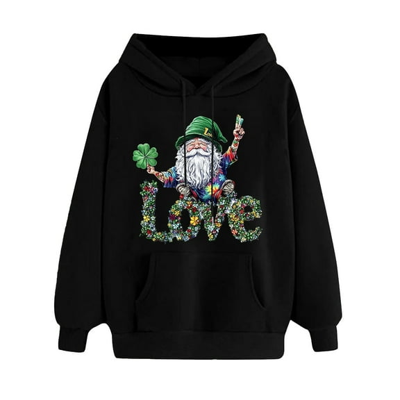 DJskiyers Gnomes Irish Women Pullover Top Lucky Shamrock St Patrick's Day Sweatshirts Love Lucky Clover Saint Tops Cute Hooded Sweatshirt