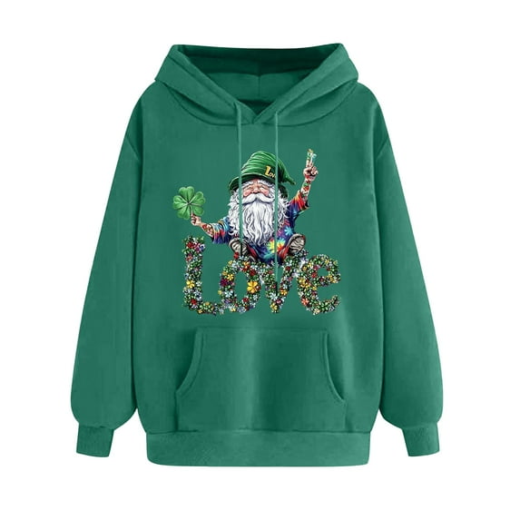 DJskiyers Gnomes Irish Women Pullover Top Lucky Shamrock St Patrick's Day Sweatshirts Love Lucky Clover Saint Tops Cute Hooded Sweatshirt