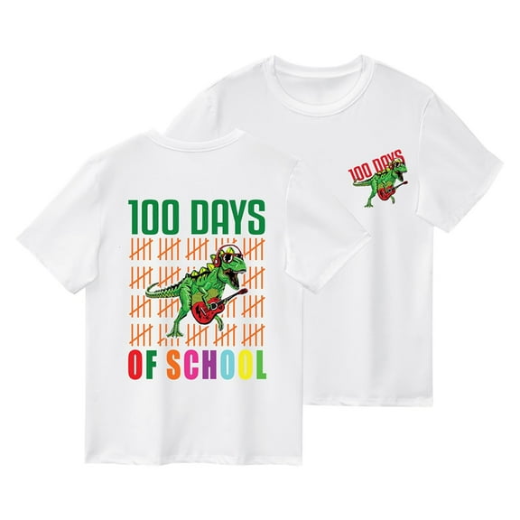 DJskiyers Kids Little Boys Girls 100 Days of School Shirt Dinosaur Print Loose Fit Tees Crew Neck Tee Shirts Short Sleeve Celebration Tops Sizes 3-11