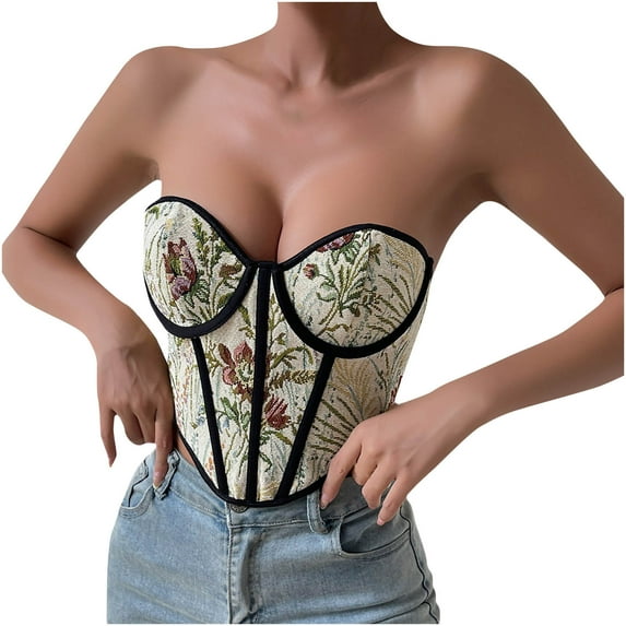 DJskiyers Lace Corset Tops for Women Fashion Strapless Corsets Sexy Boned Bustiers Overbust Lingerie Vintage Push up Tube Top