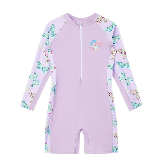DJskiyers One Piece Beachwear for Girls Cute Printed Long Sleeve Swimsuit Rash Guard Sport Bathing Suit Kids Half Zip Wetsuit
