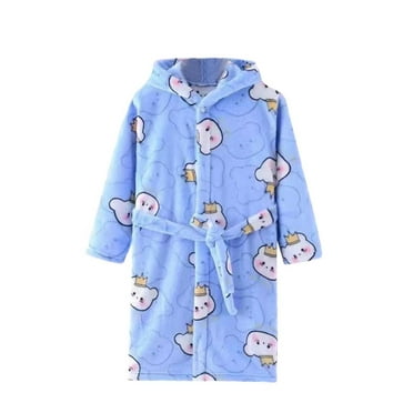DJskiyers Robe for Boys Girls Cozy Hooded Bathrobe Soft Fluffy Shower Robes Cute Graphic Sleep Robes Kids Dressing Gown for 4-13 Years