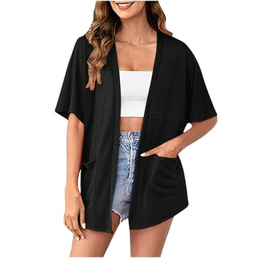 DJskiyers Short Sleeve Cardigans for Women Lightweight Open Front Cover ups Summer Casual Loose Blouses Tops with Pockets