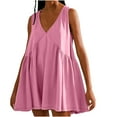 thumbnail image 1 of DJskiyers Summer Dressess Women Loose Beach Cover ups Sleeveless Smocked Dress V Neck Vacation Dress Beach Sundresses, 1 of 7