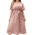 thumbnail image 1 of DJskiyers Summer Midi Dresses For Women Floral Plus Size Dresses V Neck Sundress Fashion Empire Waist Dress Short Sleeve Boho Dress, 1 of 8