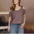 thumbnail image 1 of DJskiyers Summer Shirts for Women 2025 Cold Shoulder Tops Short Sleeve Eyelet Blouses V Neck Tshirts Loose Fit Tees T Shirts, Eyelet Tops for Women, Women's T-Shirts Loose Fit, 1 of 7