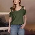 thumbnail image 1 of DJskiyers Summer Shirts for Women 2025 Cold Shoulder Tops Short Sleeve Eyelet Blouses V Neck Tshirts Loose Fit Tees T Shirts, Eyelet Tshirts Shirts for Women, Cold Shoulder Shirts for Women, 1 of 7