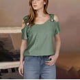 thumbnail image 1 of DJskiyers Summer Shirts for Women 2025 Cold Shoulder Tops Short Sleeve Eyelet Blouses V Neck Tshirts Loose Fit Tees T Shirts, Short Sleeve Blouses for Women, Blouses for Women Casual, 1 of 7