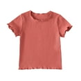 thumbnail image 1 of DJskiyers Toddler Baby Girls Summer Tops Lettuce Trim Short Sleeve T-Shirts Solid Casual Blouses Crewneck Basic Tee Shirts Sizes 18M-9T, 1 of 3