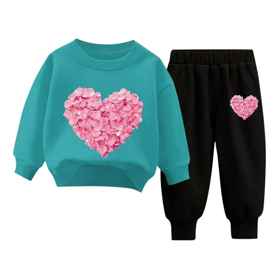 DJskiyers Valentine's Day Sweatsuit for Boys Girls Love Heart Graphic Outfits Set Comfy Fashion Jogger Sets Crewneck Casual Sweatshirts and Jogger Sweatpants