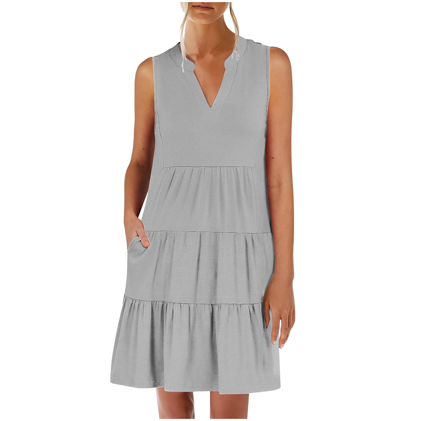 New women's casual vacation sleeveless tie dress