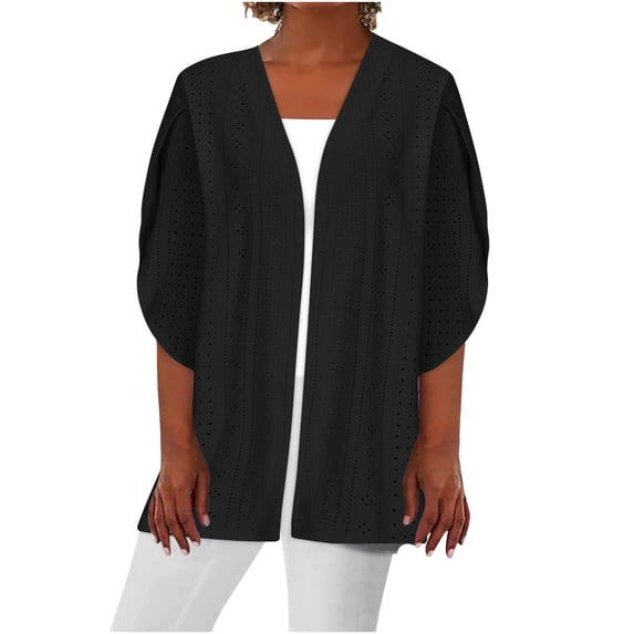 DJskiyers Women Summer Eyelet Cover ups Open Front Lightweight Cardigan Puff Half Sleeve Blouses Boho Cardigans Tops