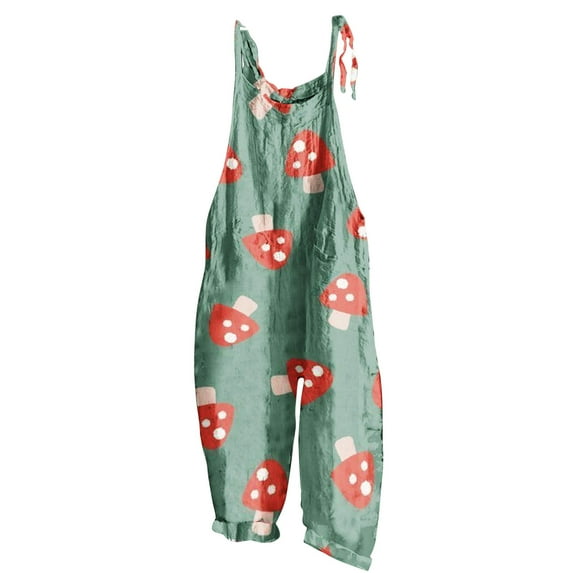 DJskiyers Women's Casual Overalls Sleeveless Summer Rompers Cute Mushroom Wide Leg Jumpsuit Adjustable Strap Trendy Jumpers Soft Loose Dungarees