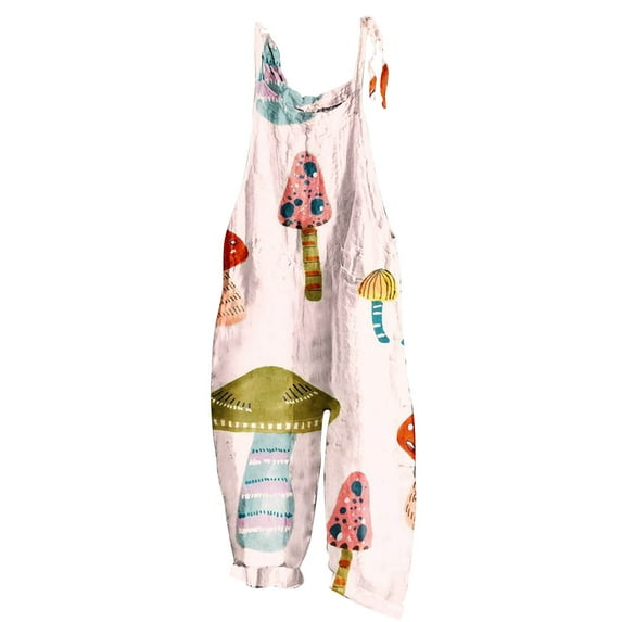 DJskiyers Women's Casual Overalls Sleeveless Summer Rompers Cute Mushroom Wide Leg Jumpsuit Adjustable Strap Trendy Jumpers Soft Loose Dungarees