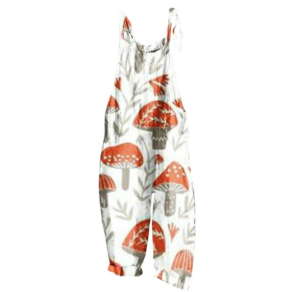 DJskiyers Women's Casual Overalls Sleeveless Summer Rompers Cute Mushroom Wide Leg Jumpsuit Adjustable Strap Trendy Jumpers Soft Loose Dungarees