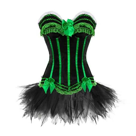 DJskiyers Women's Corset Dress Plus Size Overbust Corset Skirt Set Plus Size Lace Dresses with Boned Brocade Waist Cincher