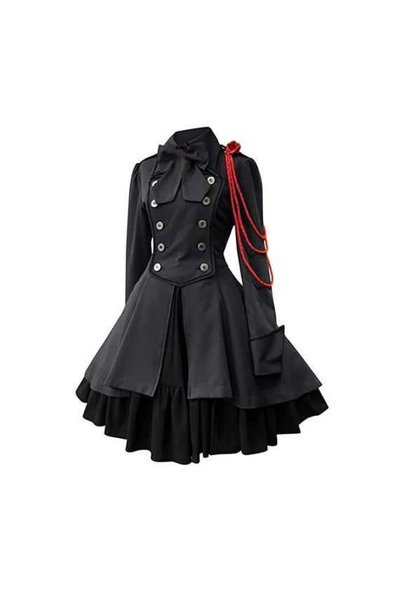 Women's Renaissance Dress Crewneck Plus Size Vintage Dress Long Sleeves Comfy Patchwork Dresses Steampunk Gothic Dress