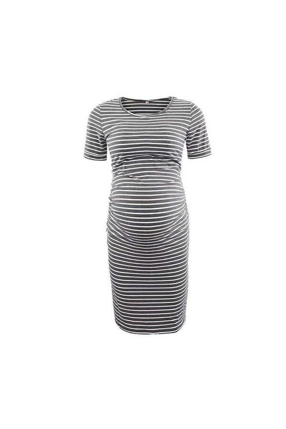 Women's Short Sleeve Maternity Dress Stretch Ruched Pregnancy Clothes Soft Bodycon Dresses for Baby Shower Daily
