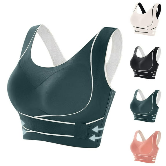 DJskiyers Women's Sports Bras Front Closure Yoga Bra Side Buckle High Support Bralette Comfort Posture Corrector Bras Seamless Push Up Bralettes