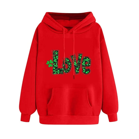 DJskiyers Women's St. Patricks Day Hoodies Shamrock Clover Print Hooded Sweatshirts Paddy's Day Heart Graphic Casual Pullover Loose Holiday Tops