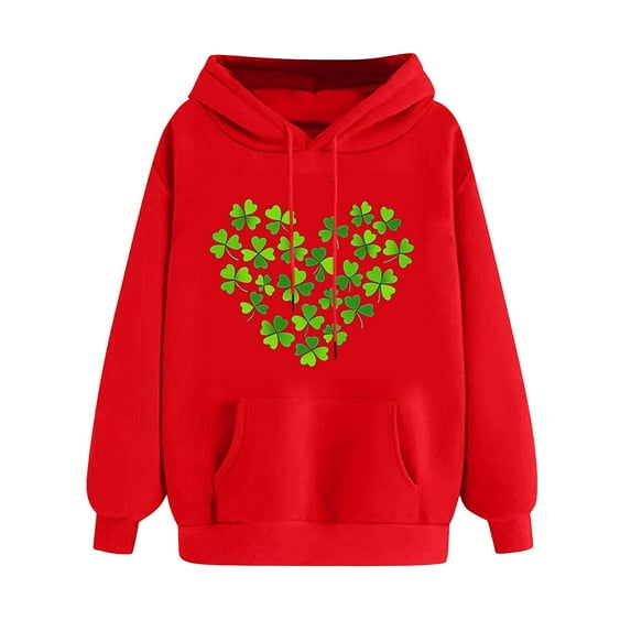 DJskiyers Women's St. Patricks Day Hoodies Shamrock Clover Print Hooded Sweatshirts Paddy's Day Heart Graphic Casual Pullover Loose Holiday Tops