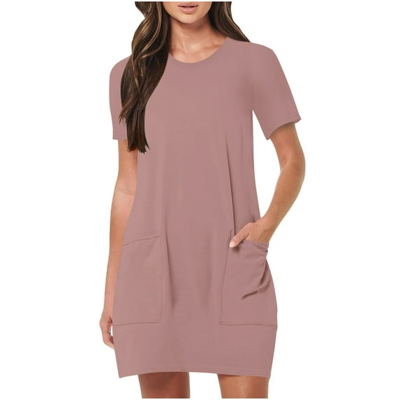 DJskiyers Women's Tshirt Dress with Pockets Comfy Mini Dress Loose Summer Dress Short Sleeve Casual Dress Scoop Neck Sundresses