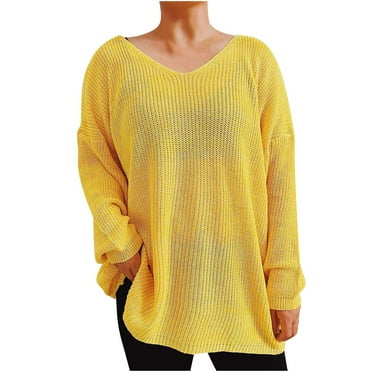 DJskiyers Womens Loose Fitting Pullover Knitted Solid Color V-neck Top