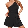 thumbnail image 1 of DJskiyers Womens Summer Jumpsuit One Shoulder Shorts Romper Tie Waist Dressy Jumper Trendy Casual Overall Soft Loose Playsuit with Pocket, 1 of 6