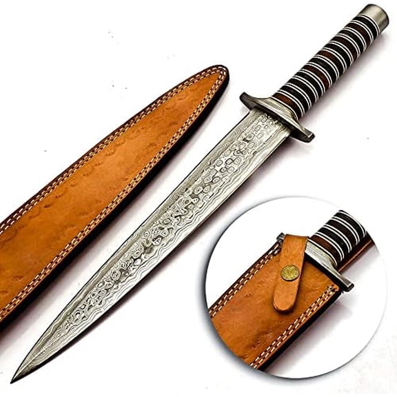 DK-6464 Handmade Damascus Steel 18 Inches Damascus Steel Hunting Knife - Beautiful Rose Wood & Black Micarta Handle$$Other