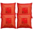 thumbnail image 1 of DK Homewares Ethnic Decorative Couch Throw Pillow Covers 16x16 Inch Polydupion Embroidered Floral Boho Square Toss Cushion Covers (Size - 40x40 cm ; Color: Red ) - Set of 4 Pcs (Cover Only), 1 of 3