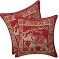 thumbnail image 1 of DK Homewares Ethnic Throw Cushion Covers 12 x 12 Inch Brocade Jacquard Weave Decorative Square Elephant Cushion Covers (Size - 30x30 cm ; Color: Burgundy Maroon & Gold ) - Set of 2 Pcs (Cover Only), 1 of 3